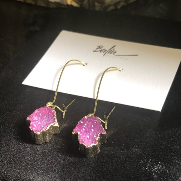 New Handmade Druzy Hamsa Hand Drop Earrings 💜 - Picture 8 of 10